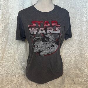 Star Wars Dark Gray Tee with Death Star, tie fighters, millennial falcon size L